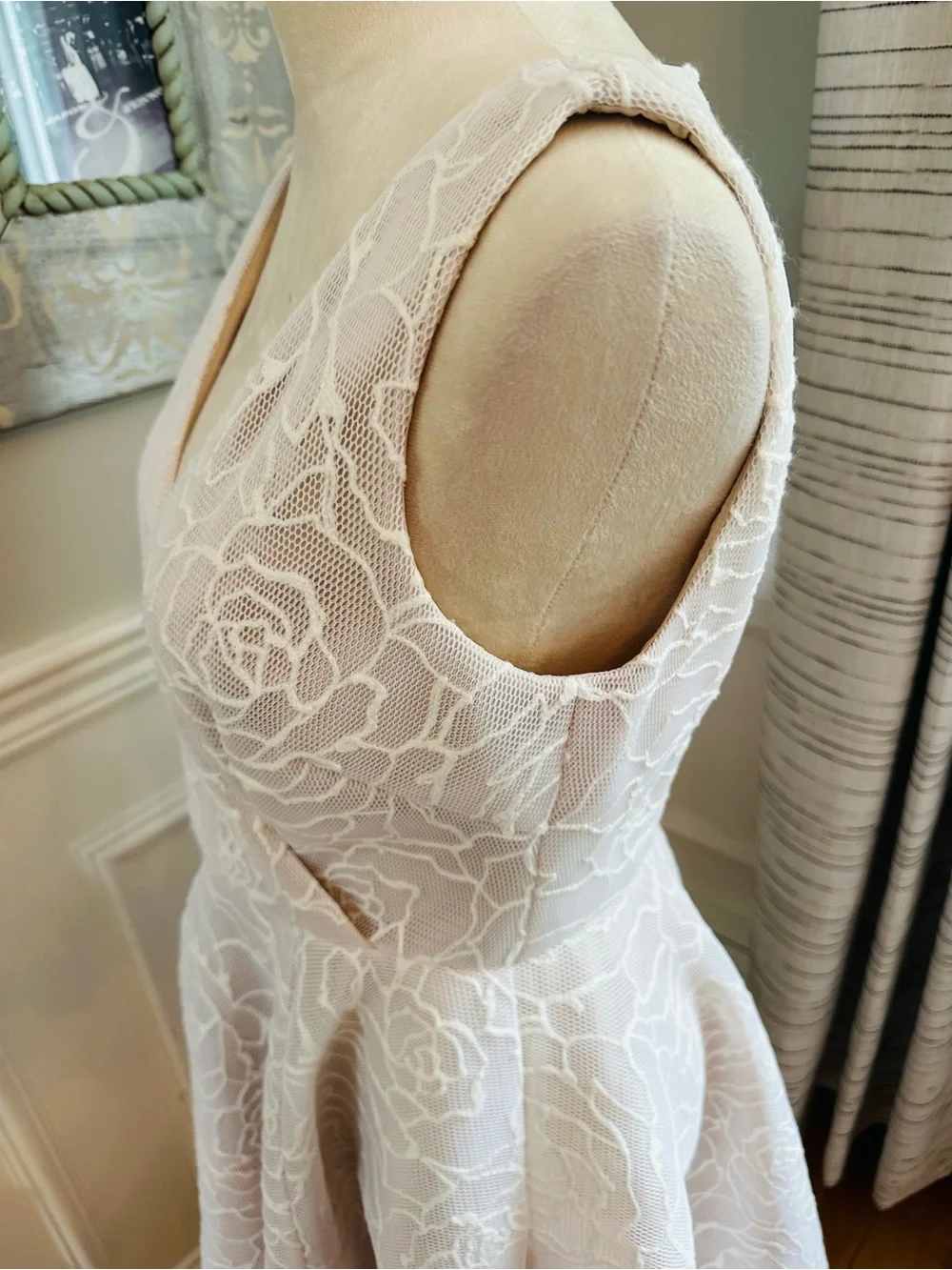 Adrianna Papell Bonded Mesh High-Low Dress - White & Blush - Wedding - Picture 7 of 16